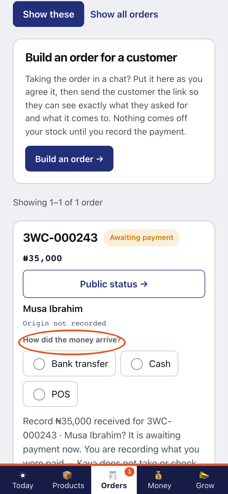 Step 2 of Record the money
