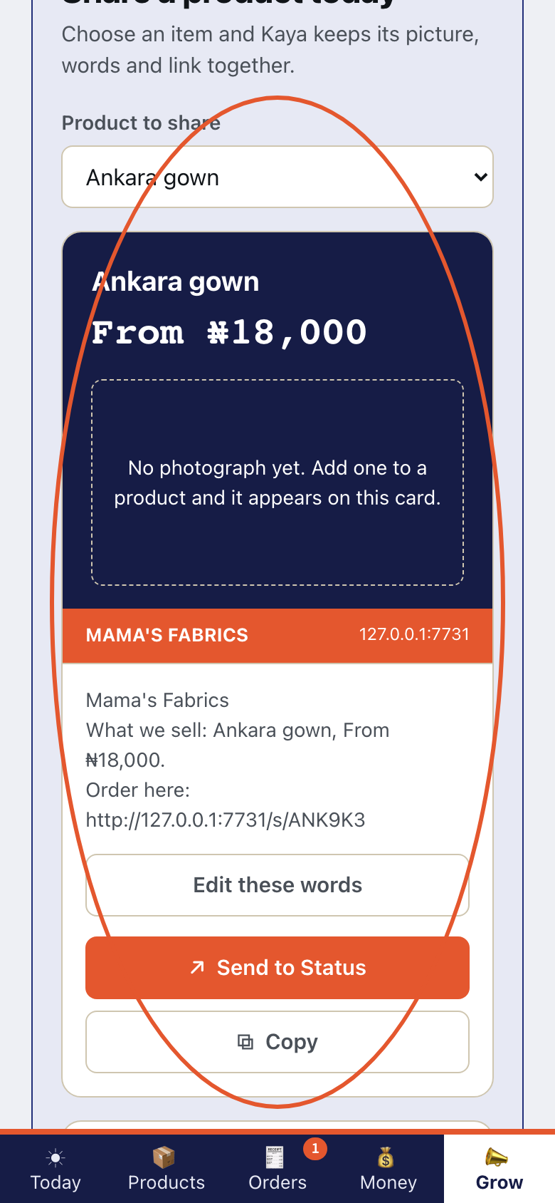 Step 1 of Share a product or your whole shop